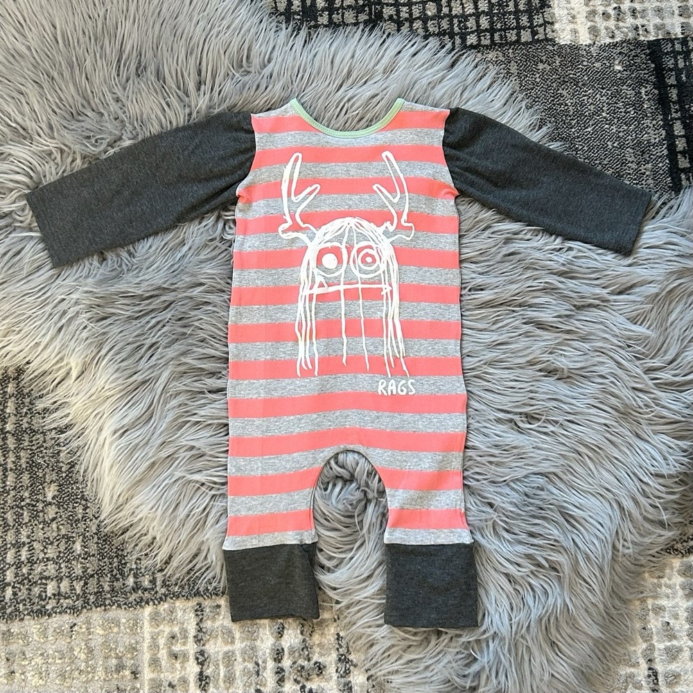 Rags to‎ Raches Rags Rose Pink Stripe Geo Trinny Monster Romper Size 3/4 **READ
